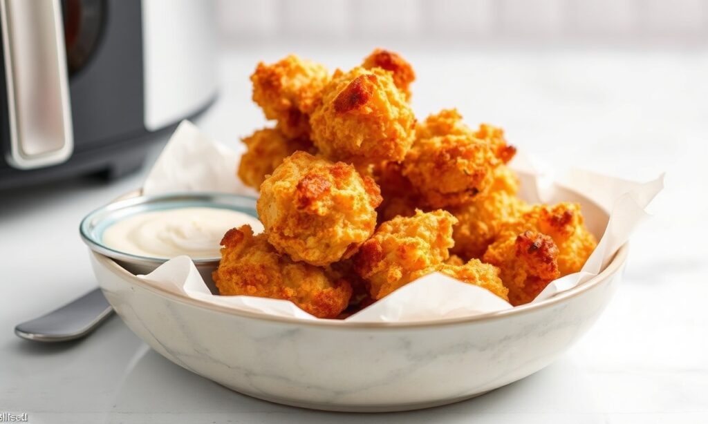 Easy air fryer popcorn chicken: golden, crispy, quick recipe.