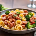 Classic orecchiette with sausage and broccoli rabe, a delicious dish.