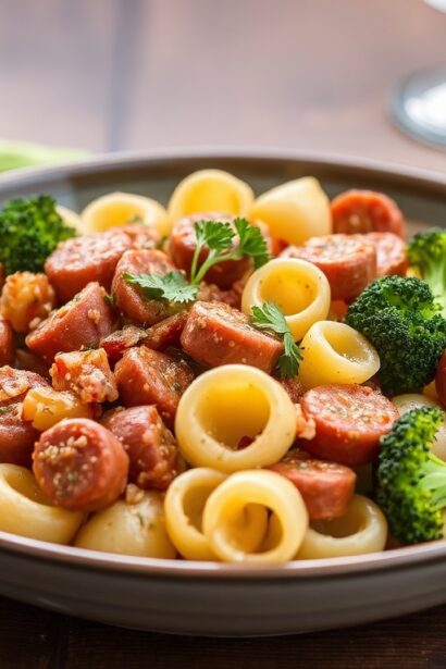 Classic orecchiette with sausage and broccoli rabe, a delicious dish.