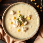 Velvety creamy chicken corn chowder: hearty and delicious bowl.