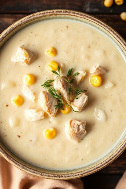 Velvety creamy chicken corn chowder: hearty and delicious bowl.
