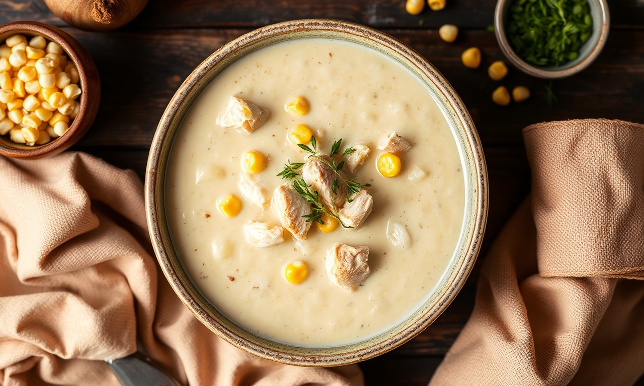 Velvety creamy chicken corn chowder: hearty and delicious bowl.