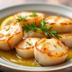 Pan-seared scallops in lemon butter, a quick and delicious seafood recipe.