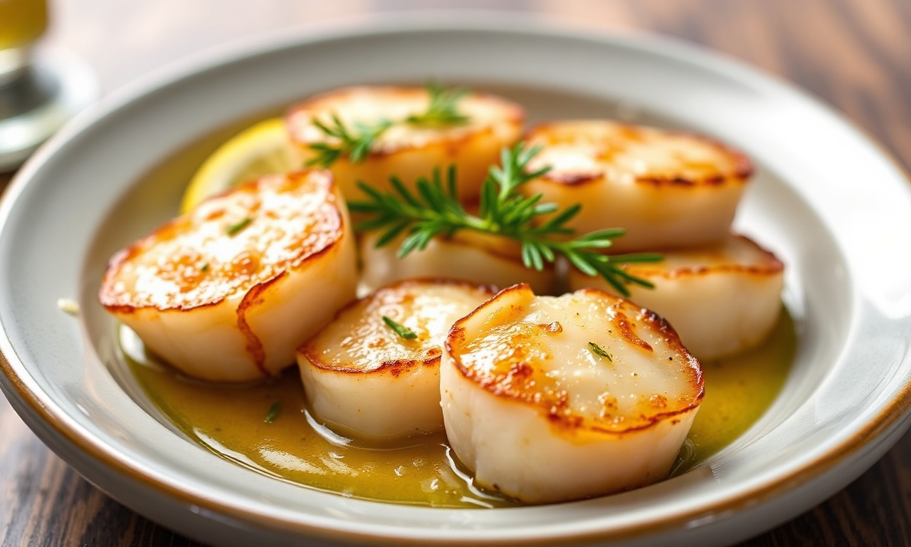 Pan-seared scallops in lemon butter, a quick and delicious seafood recipe.