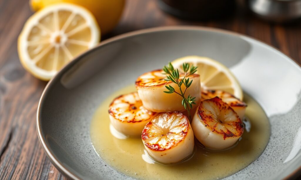 Pan-seared scallops in lemon butter bliss, quick and easy seafood.