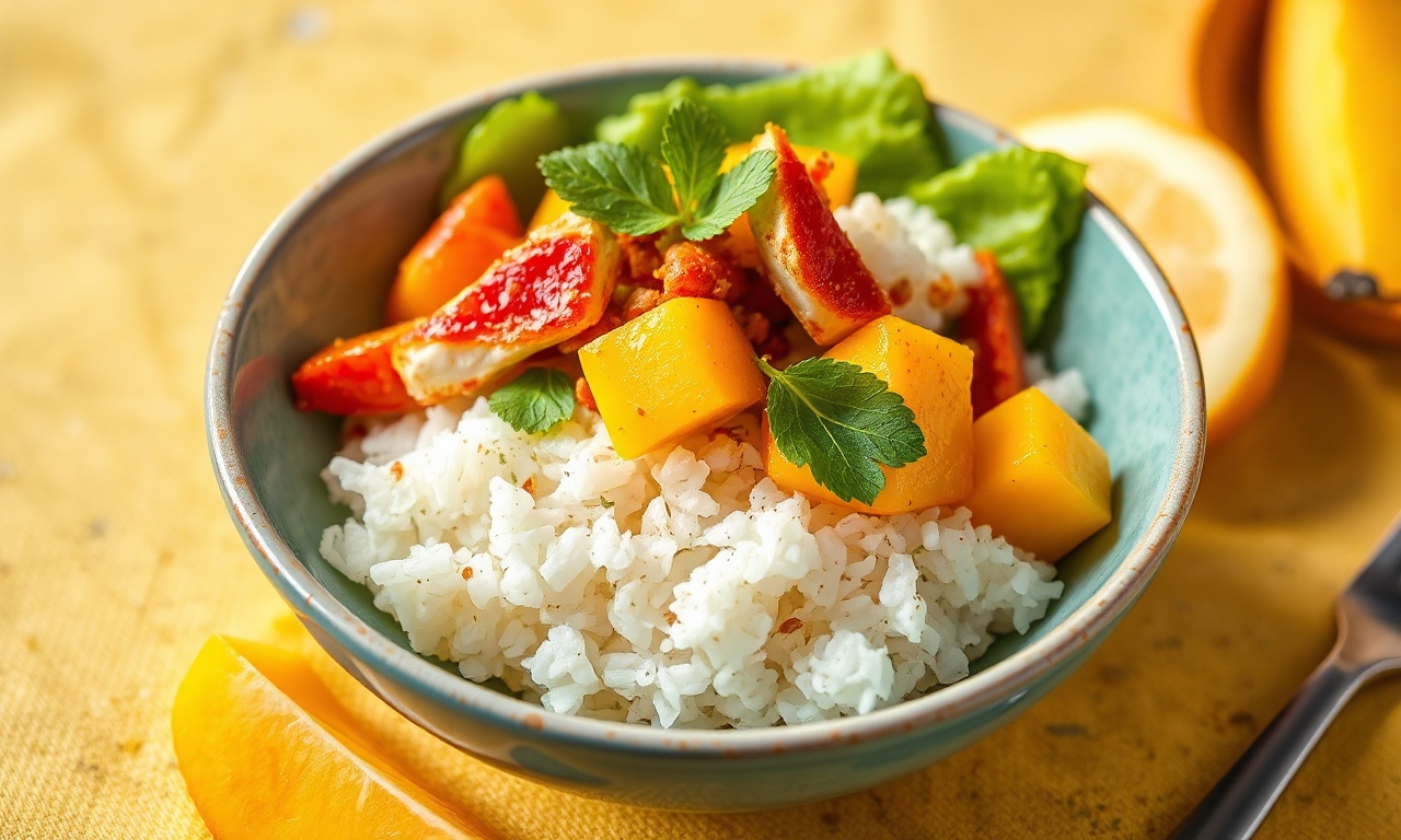 Irresistible spicy crab mango poke bowl, tropical twist.