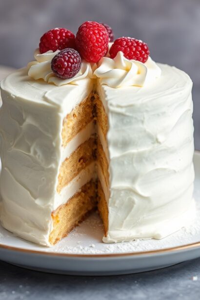 Unveiling magic: Decadent cannoli cake, a sweet, creamy delight.