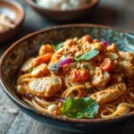 Classic chicken Pad Thai with peanuts, a delicious recipe.