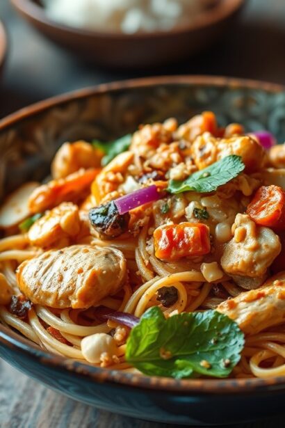 Classic chicken Pad Thai with peanuts, a delicious recipe.