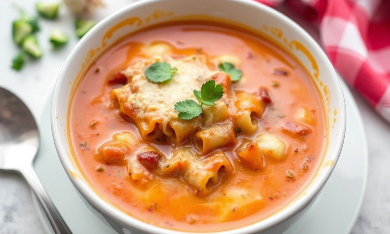 Hearty comforting lasagna soup bowl, perfect for a cozy meal.