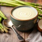 Velvety cream of asparagus soup, a delicious springtime delight.