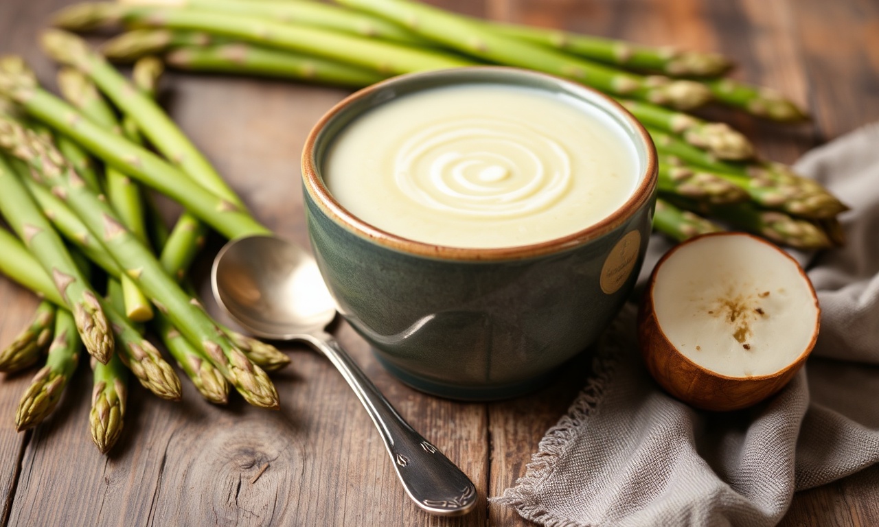 Velvety cream of asparagus soup, a delicious springtime delight.