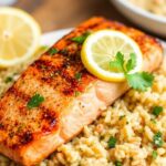 Zesty grilled salmon and lemon herb quinoa delight.