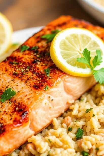 Zesty grilled salmon and lemon herb quinoa delight.