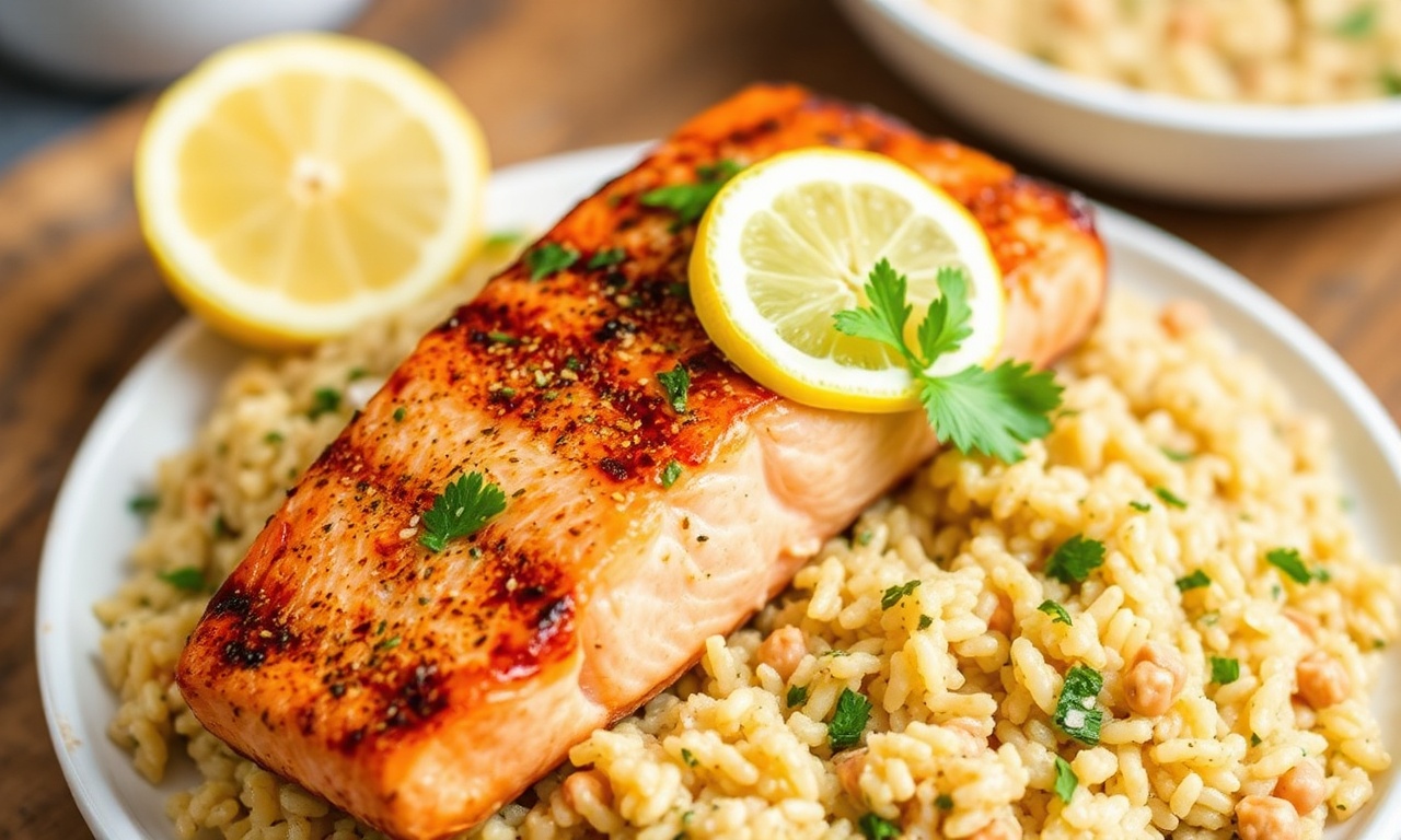 Zesty grilled salmon and lemon herb quinoa delight.