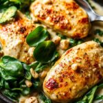 Creamy chicken spinach skillet delight, quick and easy recipe.