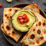 Silky avocado hummus with crispy toasted pita bread.
