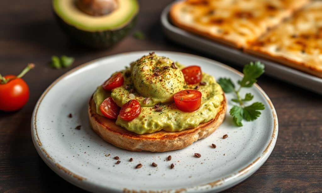 Silky avocado hummus with crispy toasted pita: a delightful snack.