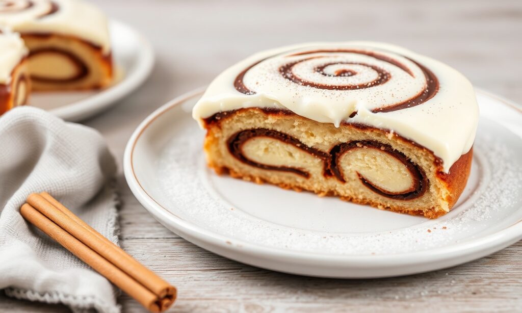 Holiday cinnamon roll cake layers of sweet joy.