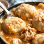 Wholesome skillet chicken and dumplings recipe, quick and easy.