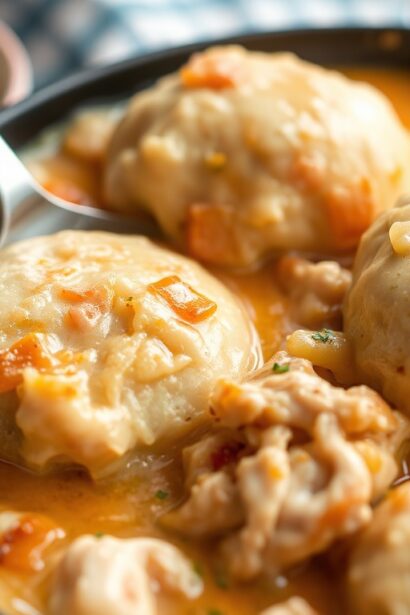 Wholesome skillet chicken and dumplings recipe, quick and easy.