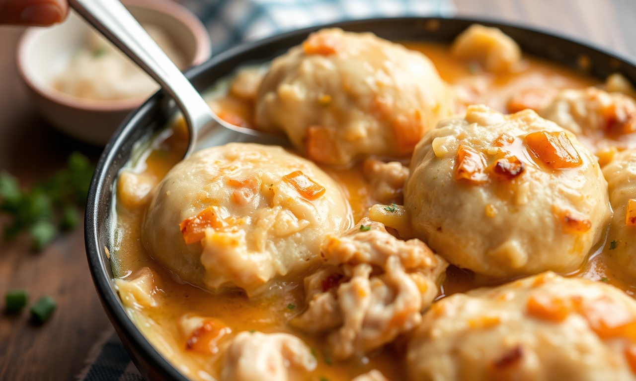 Wholesome skillet chicken and dumplings recipe, quick and easy.