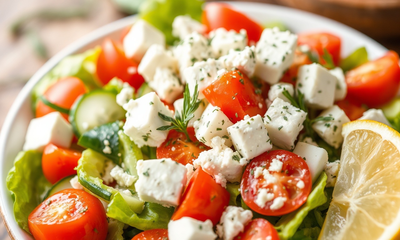 Classic Greek salad with zesty lemon herb vinaigrette.
