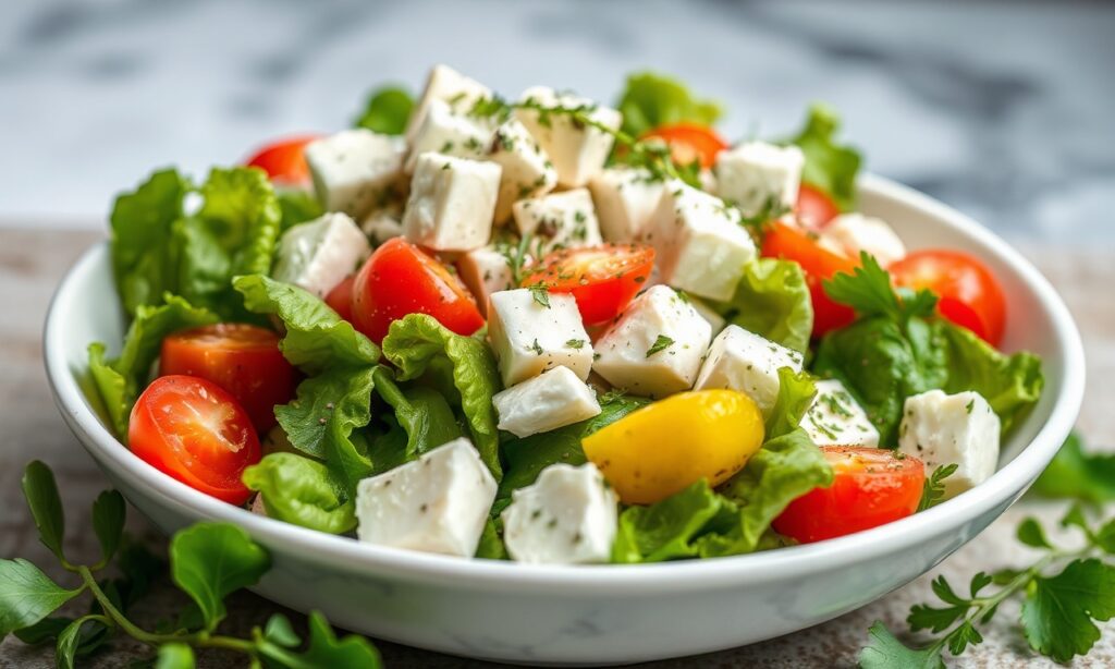 Classic Greek salad with zesty lemon herb vinaigrette.