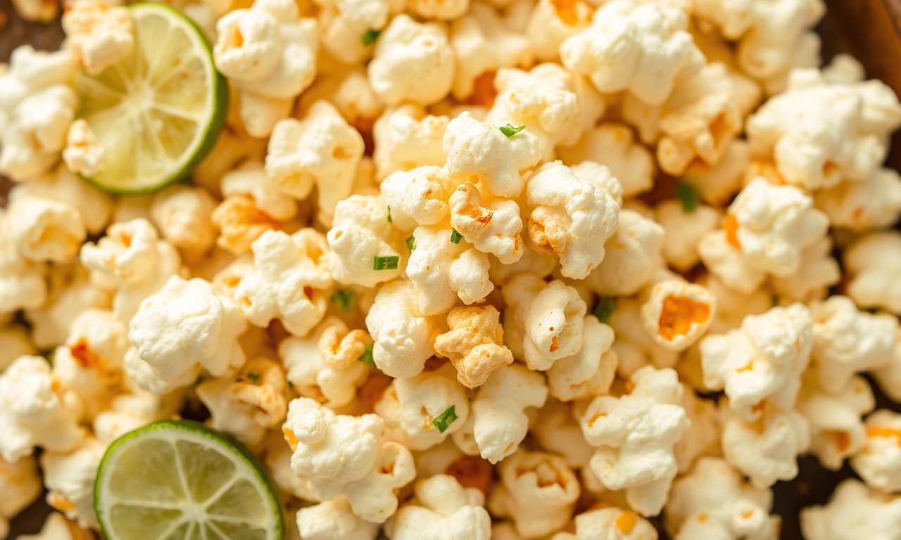 Zesty chili lime popcorn with cotija cheese flair.