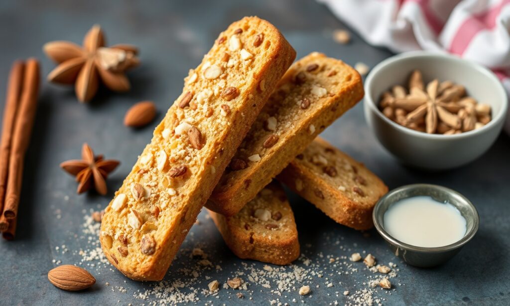 Crunchy almond anise biscotti, perfect for dipping and enjoying.