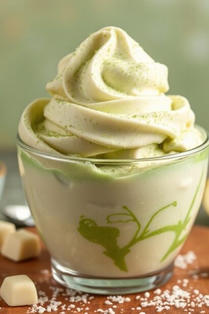 Creamy matcha white chocolate ice cream, no-churn, delightful.