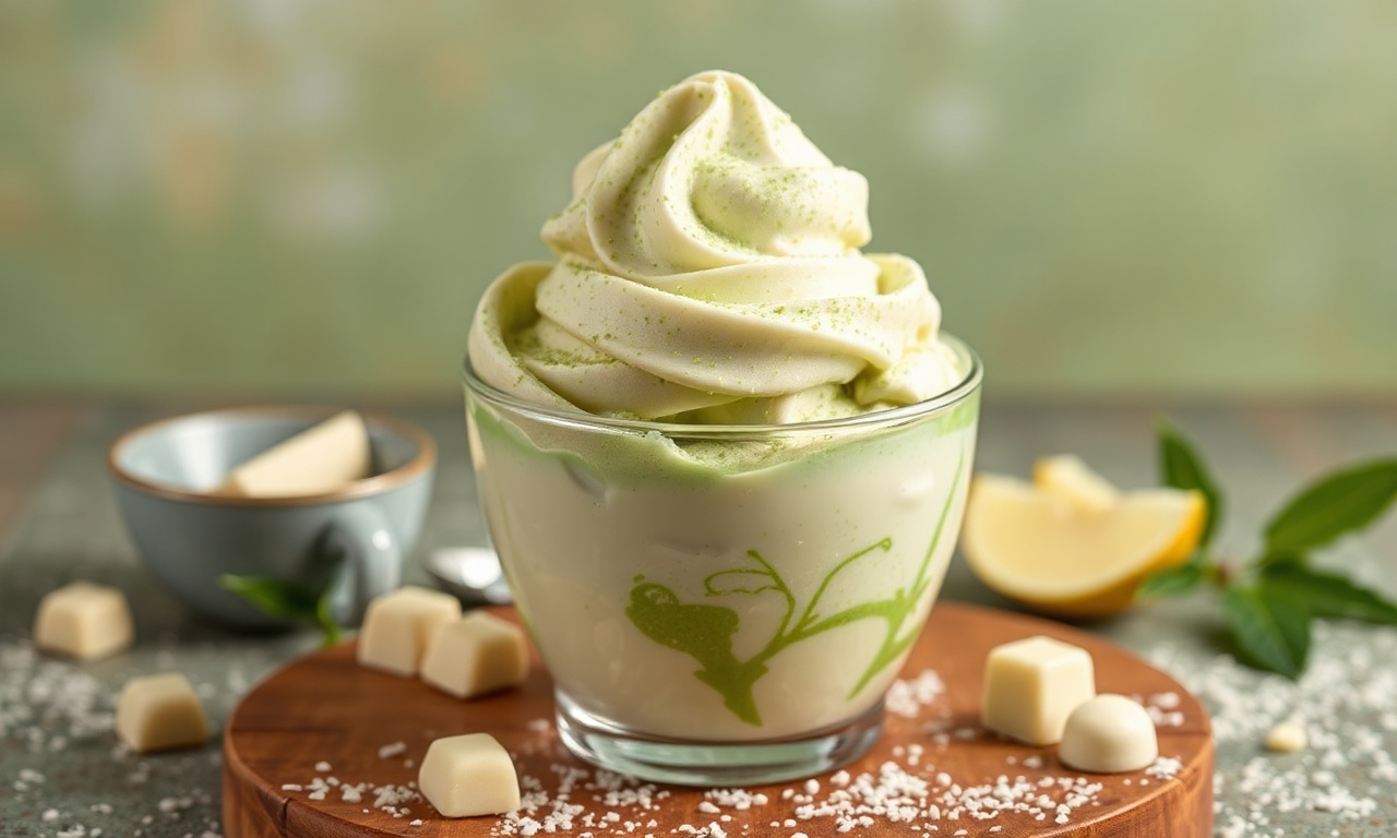 Creamy matcha white chocolate ice cream, no-churn, delightful.