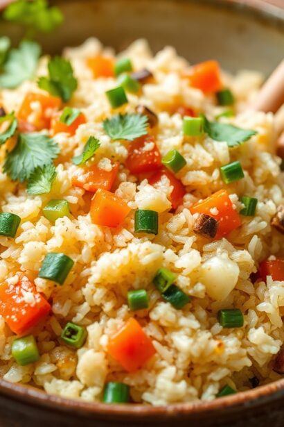 Whip up quick, easy veggie fried rice recipe with colorful vegetables.