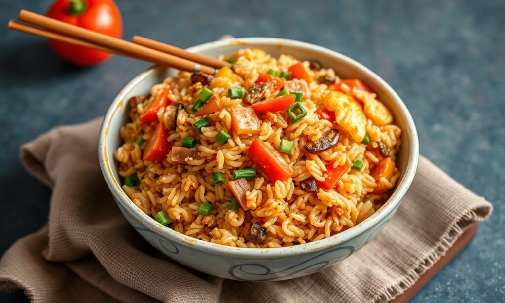 Whip up quick veggie fried rice recipe image.