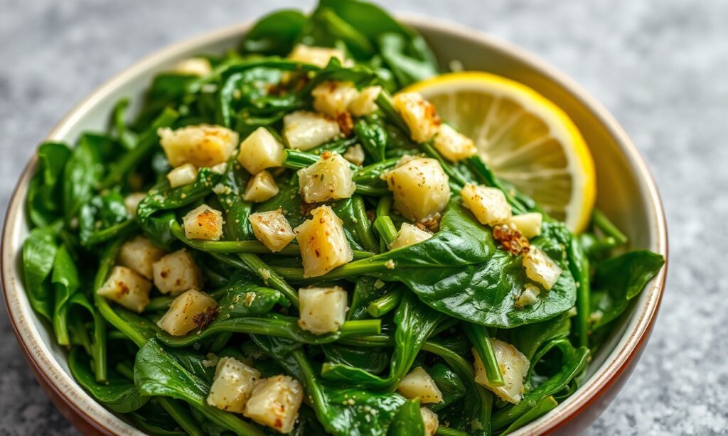 Zesty garlic lemon spinach sauté: a simple, fast, flavorful side dish.
