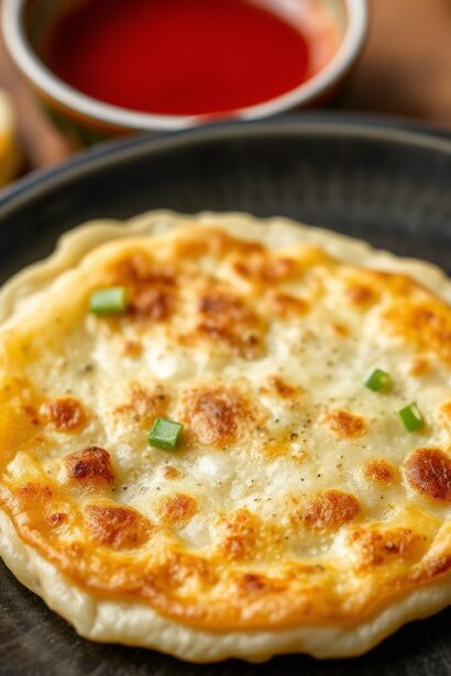 Flaky Chinese scallion pancakes with irresistible dipping sauce.