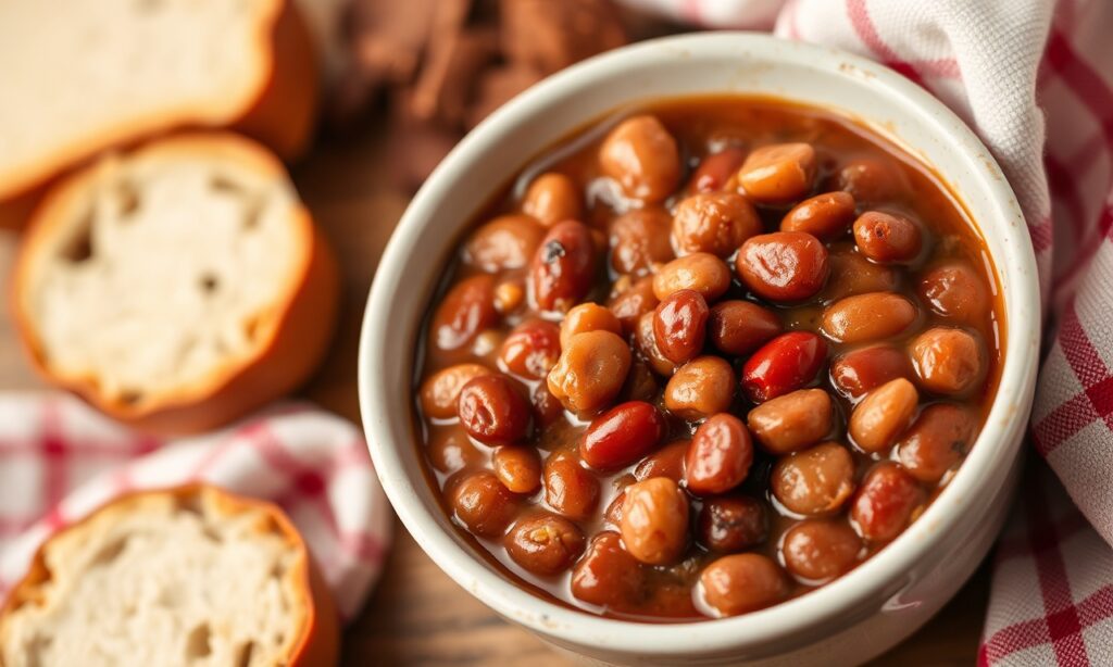 Homemade old-fashioned baked beans, a comforting classic dish.