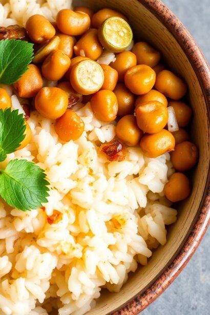 Creamy coconut rice and peas, a Caribbean delight.