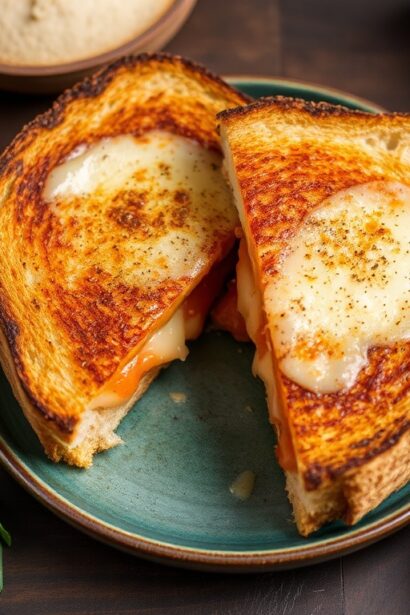 Irresistible grilled cheese sandwich with tomato soup, pure comfort food bliss.