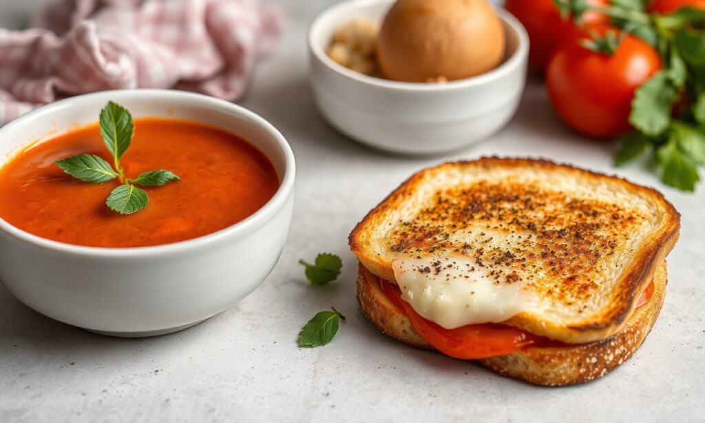 Irresistible grilled cheese and tomato soup, a simple, joyful pairing.