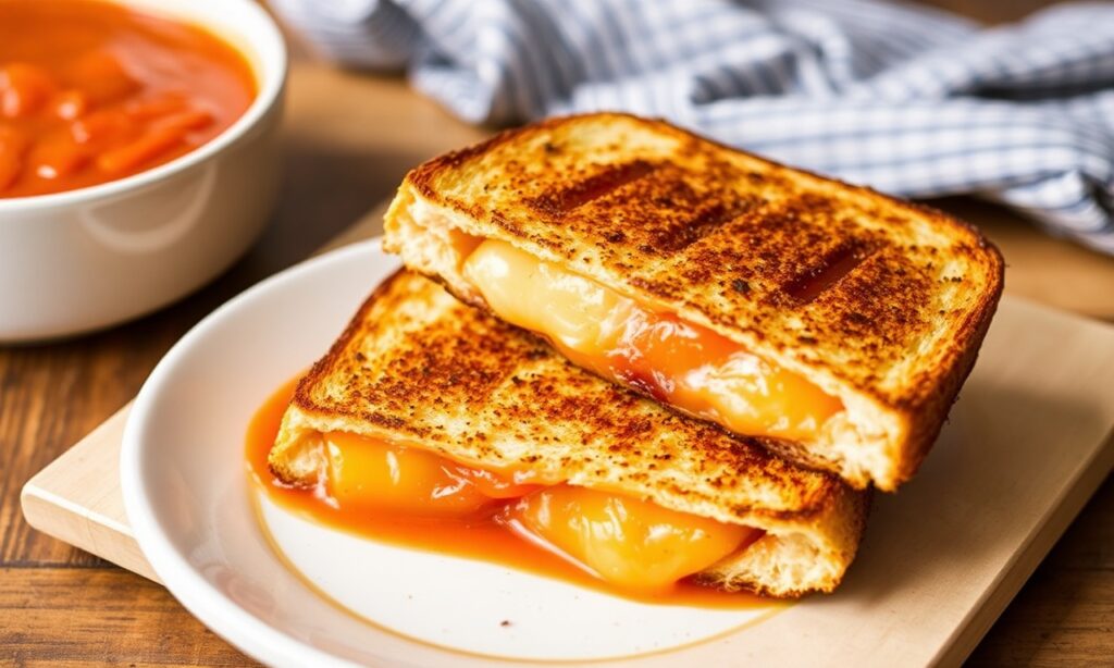 Irresistible grilled cheese and tomato soup perfection.