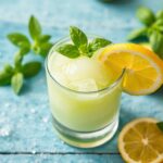 Zesty fresh lemon basil sorbet, a refreshing summer treat.