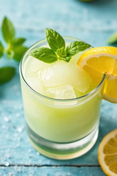 Zesty fresh lemon basil sorbet, a refreshing summer treat.