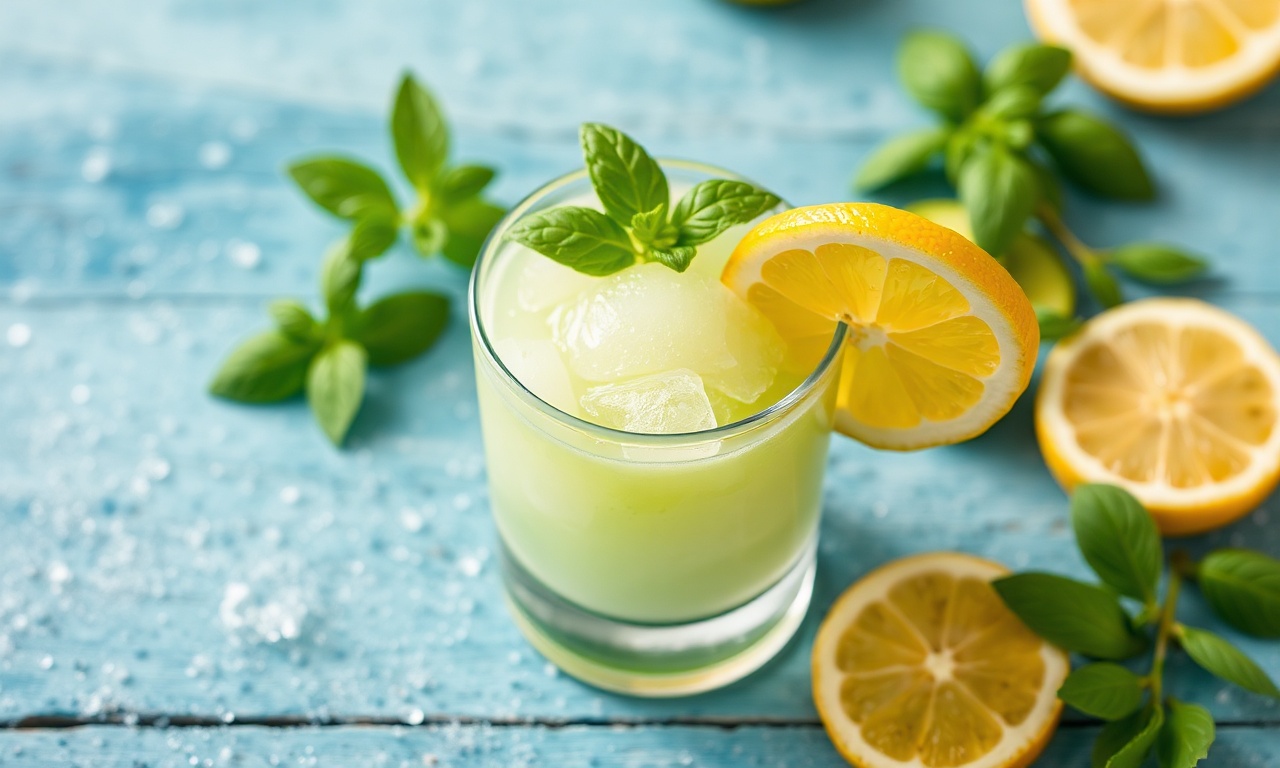 Zesty fresh lemon basil sorbet, a refreshing summer treat.