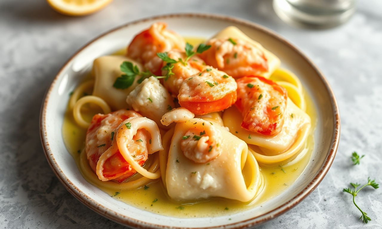 Decadent lobster ravioli with zesty lemon-butter herb sauce.