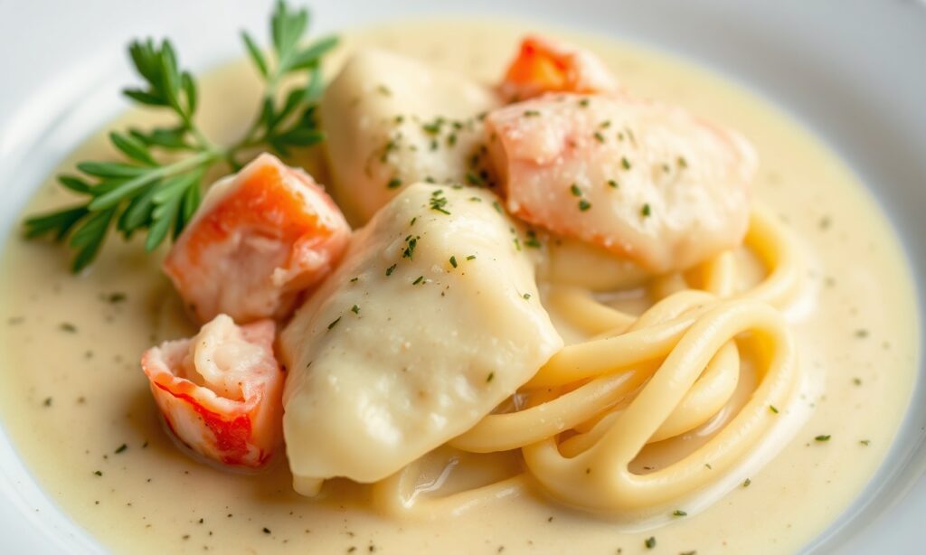 Decadent lobster ravioli in zesty lemon-butter herb sauce.