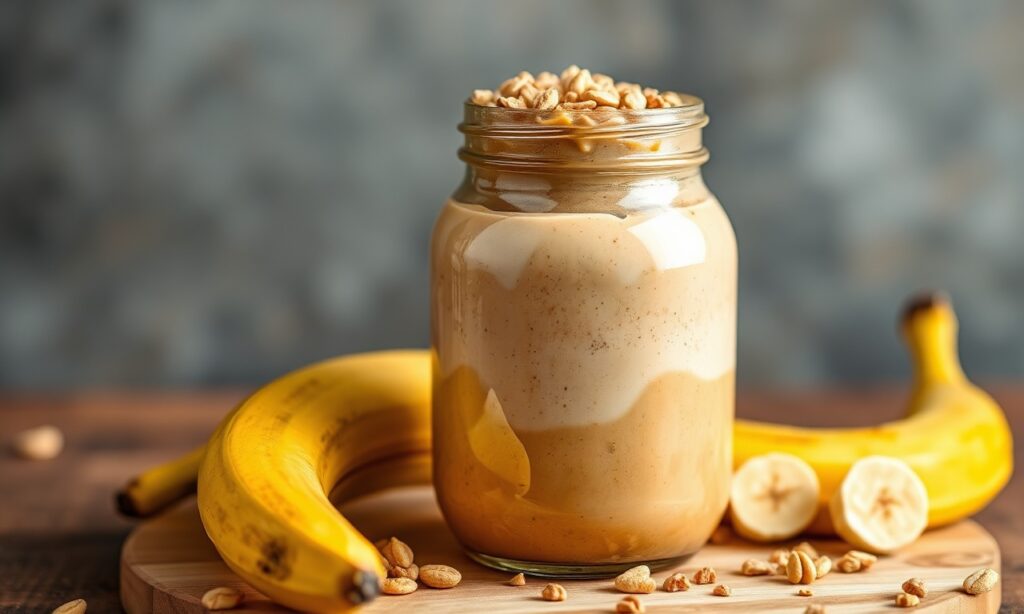 Peanut butter banana protein boost for a powerful morning start.