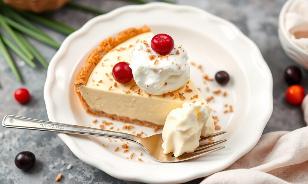 Decadent coconut custard pie: tropical twist on tradition.