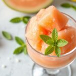 Refreshing cantaloupe mint sorbet, a cool summer treat.