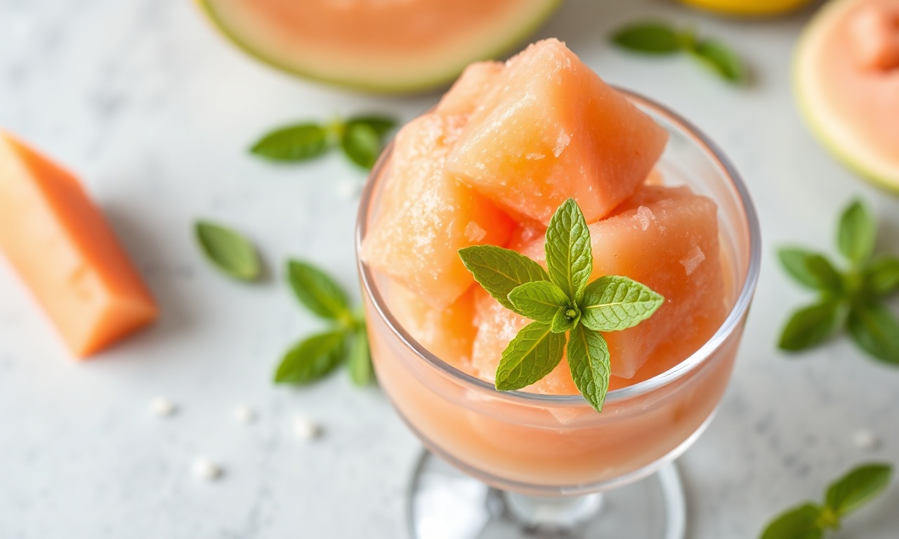 Refreshing cantaloupe mint sorbet, a cool summer treat.